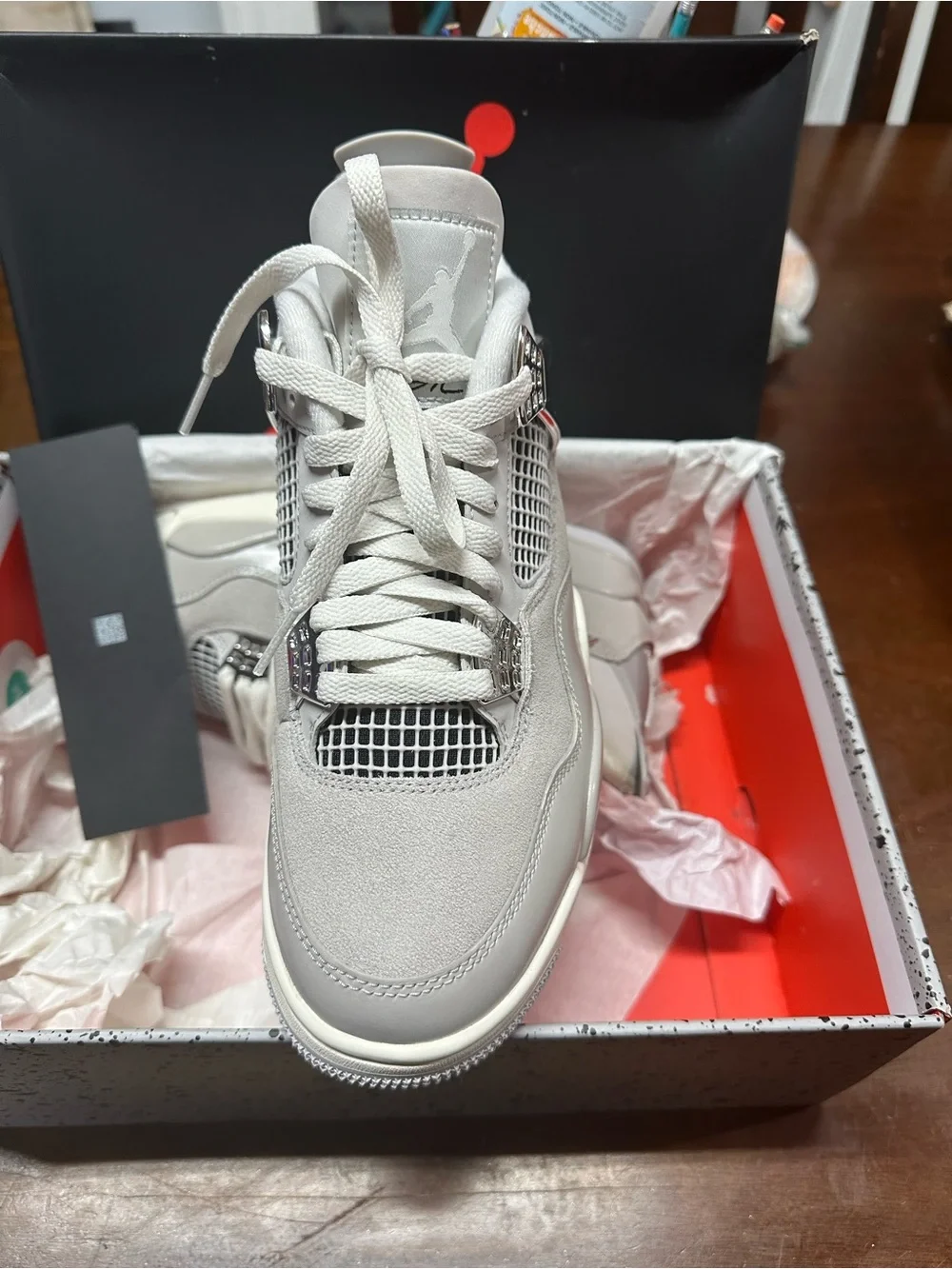 Jordan Men’s Retro 4 Sneakers in Light Grey and White